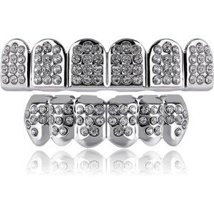 18K Plated Gold Grills Teeth Grillz Men Iced Out Hip Hop Diamond Top & Bottom